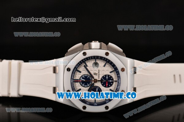 Audemars Piguet Royal Oak Offshore Chrono Swiss Valjoux 7750 Automatic Ceramic Case with Blue Stick Markers and White Dial (JF) - Click Image to Close